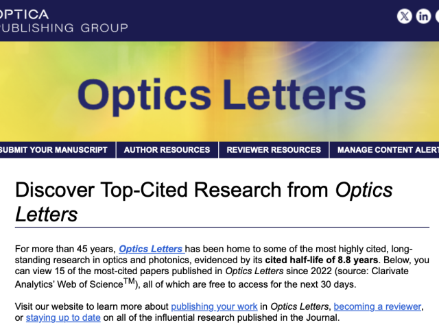 Top 15 most-cited in Optics Letters since 2022
